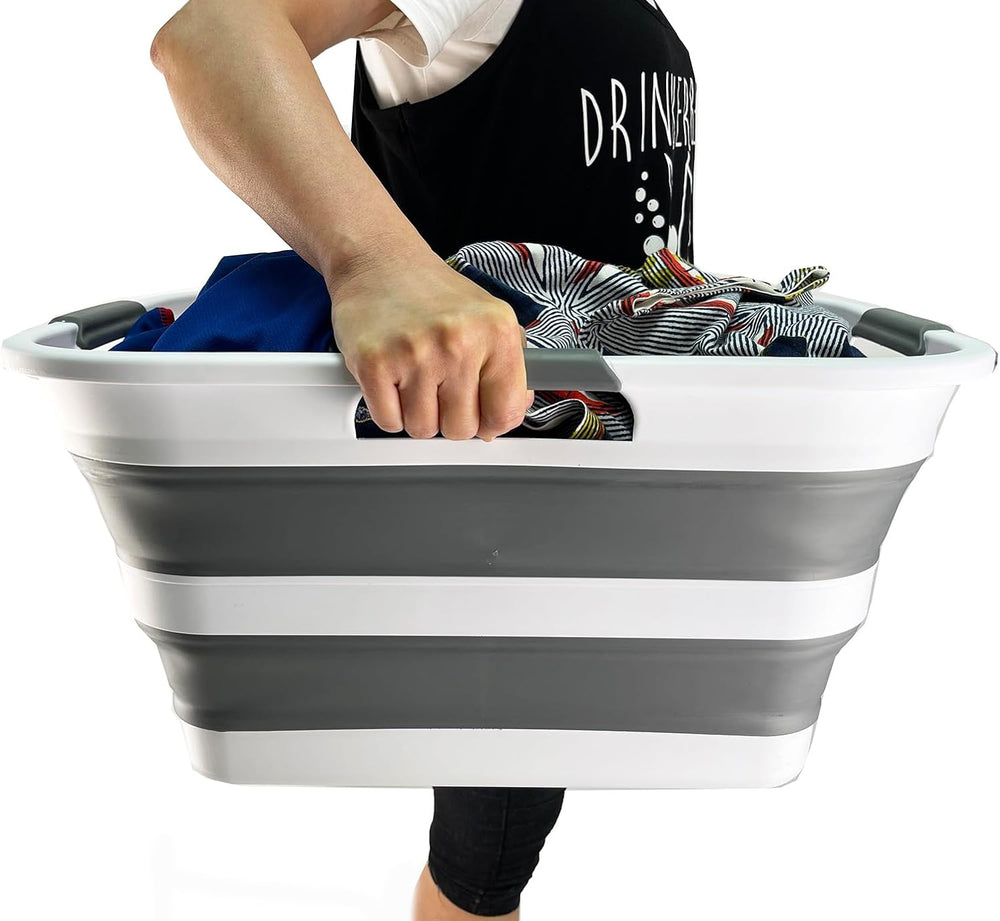 SAMMART Set of 2 Collapsible Plastic Laundry Basket/Organizer-Washing Tub-Fol...