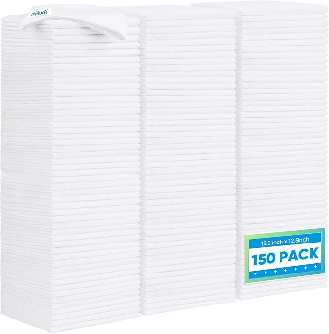 HOMEXCEL White Microfiber Cleaning Cloth 150 Pack, 12.5 x 12.5 inch Microfiber by HOMEXCEL