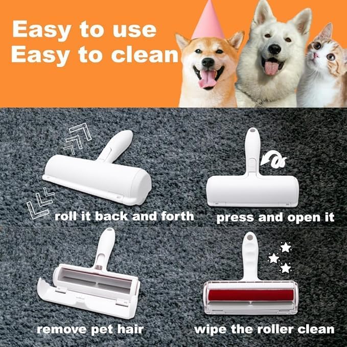 Pet Hair Remover Roller with Self-Cleaning Base, Reusable Lint Roller - Image 2