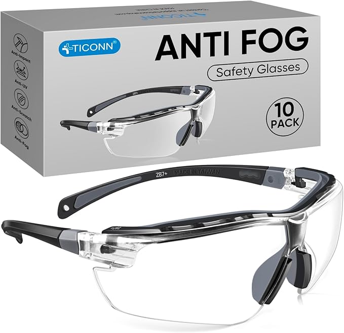 TICONN Anti-Fog Safety Glasses for Men and Women, ANSI Z87.1 Scratch Proof Eye by TICONN