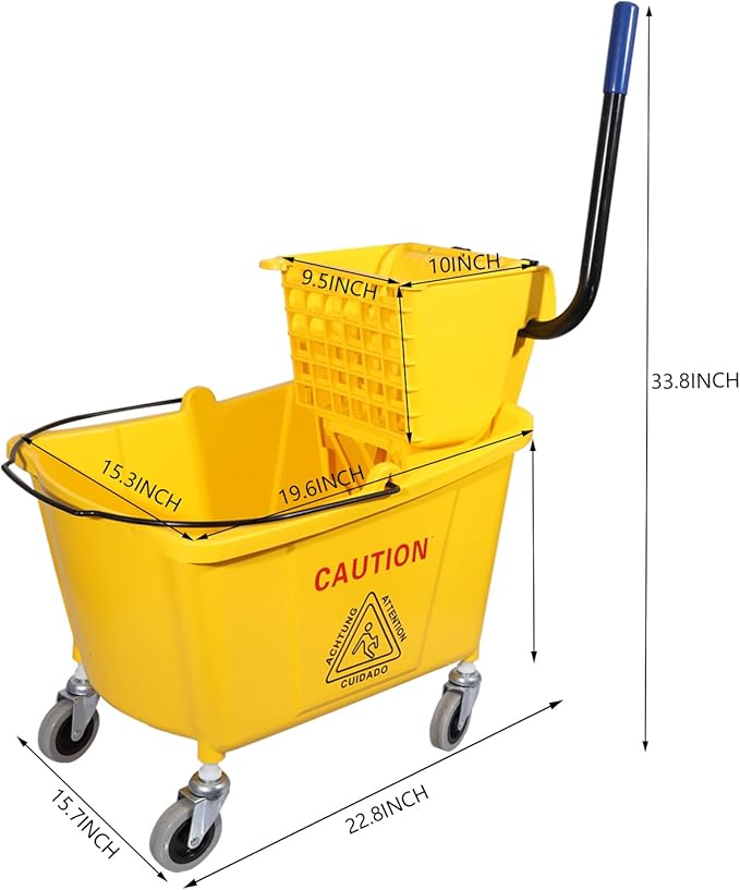 Commercial Mop Bucket with Side Press Wringer on Wheels, Including One - Image 2