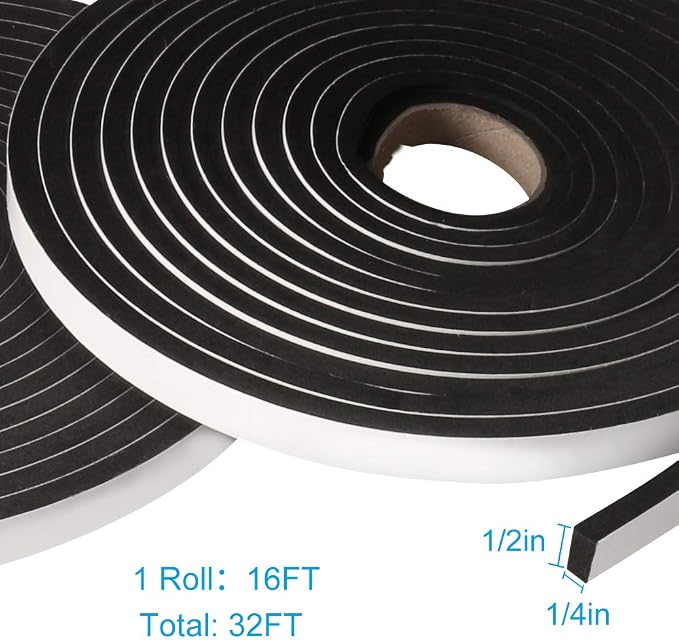 2 Rolls Foam Tape Weatheratrip for Door Window Insulation, Single Sided Foam - Image 2