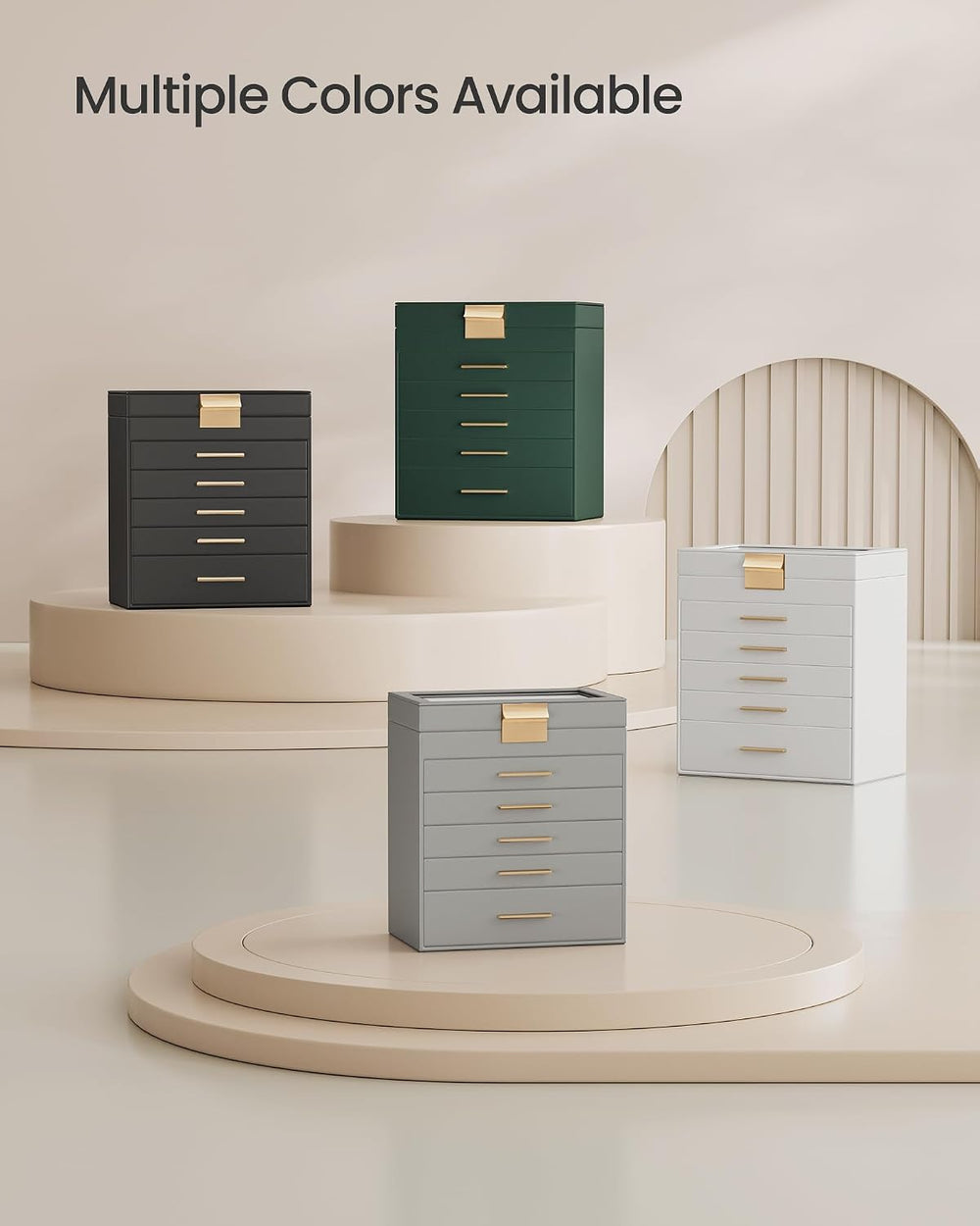 SONGMICS Jewelry Box Organizer, 6-Layer Storage with 5 Drawers, Glass Lid