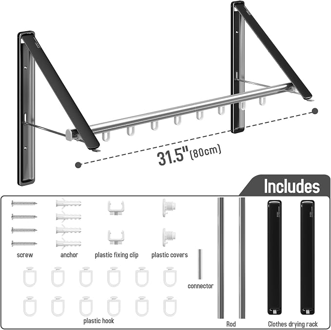 Clothes Drying Rack Retractable, Wall Mounted Clothes Hanger Rack - Image 5