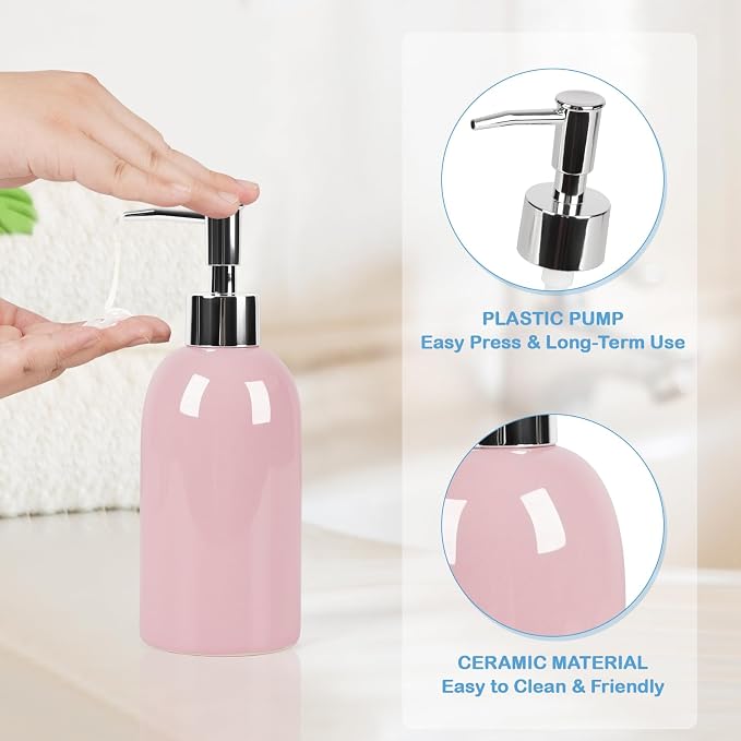 Natheeph 14OZ Ceramic Soap Dispenser Ceramic Soap Pump Dispenser Can Fill Liquid - Image 2