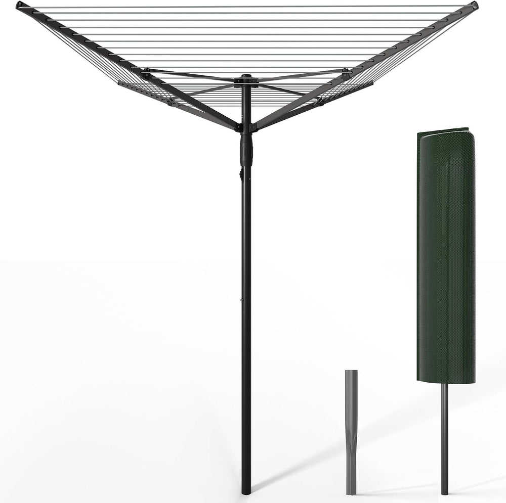 VOUNOT® 50m 4 Arm Rotary Washing Line with Cover & Metal Ground Spike, He...