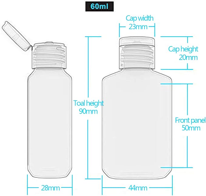 2oz Empty Hand Sanitizer Travel Size Bottles, Refillable Clear Plastic - Image 3
