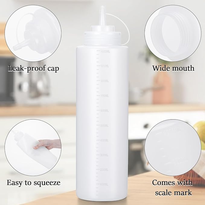 Condiment Squeeze Bottles Ketchup Dispenser, 4 Pack 32oz Squeeze Bottles - Image 3
