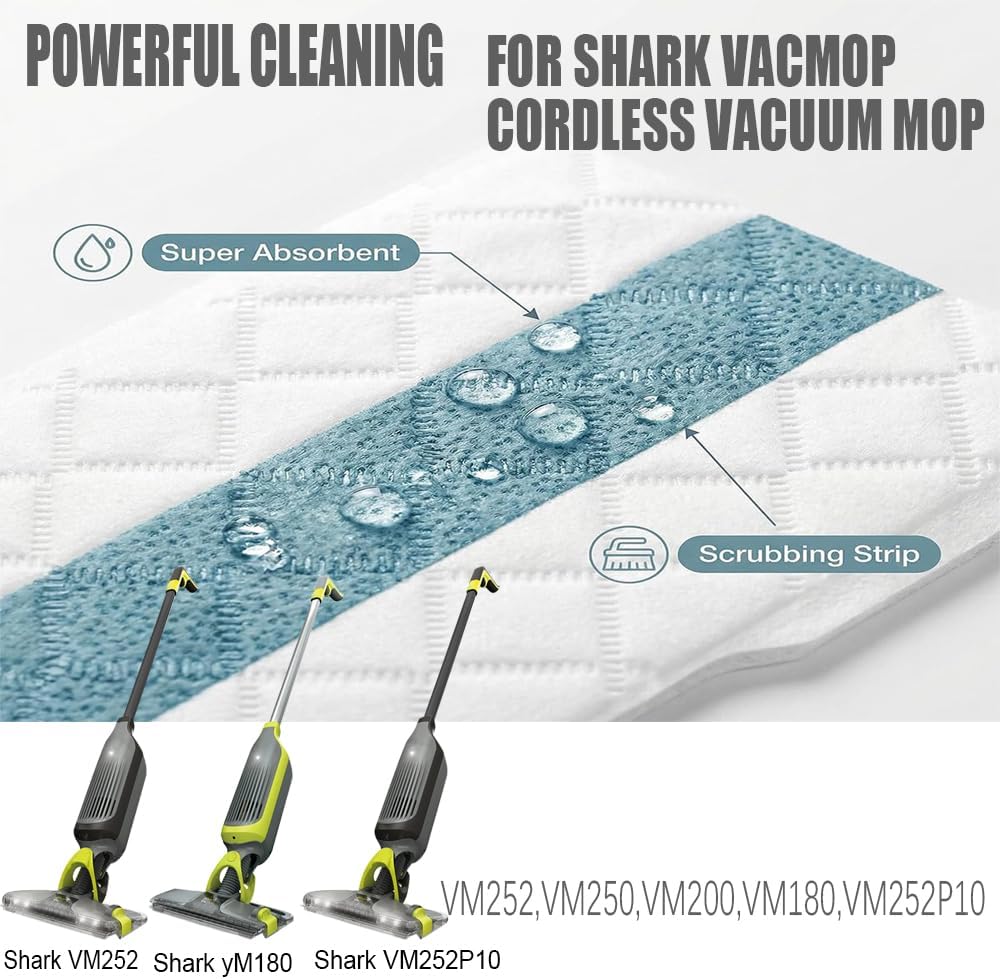10-Pack Disposable mop Replacement Pad, Suitable for Shark Vacmop Pro VM252, VM200, VM190, VM250, VM251, VM200C, VM252C, QM250, VC205 Vacuum Cleaner mop Replacement Pad