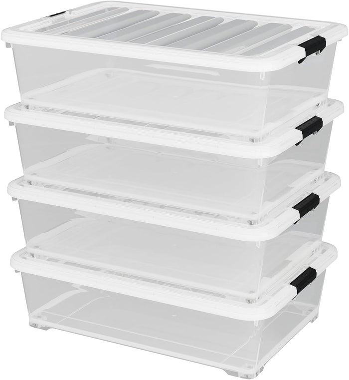 4-Pack 50 Qt Clear Plastic Under Bed Storage Containers with Wheels