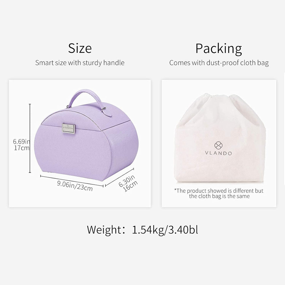 VLANDO 3-Layer Princess Jewelry Box With Mirror For Girls,Purple