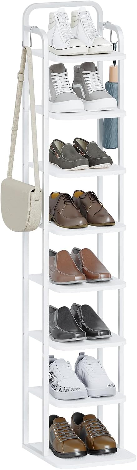 Hzuaneri 8 Tiers Vertical Shoe Rack, Narrow Shoe Tower, Tall Shoes Shelf with...
