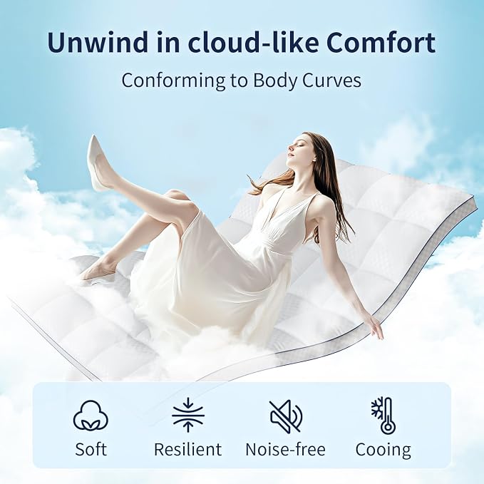 King Mattress Topper Extra Thick Pillowtop Cooling Mattress Topper Plush - Image 2