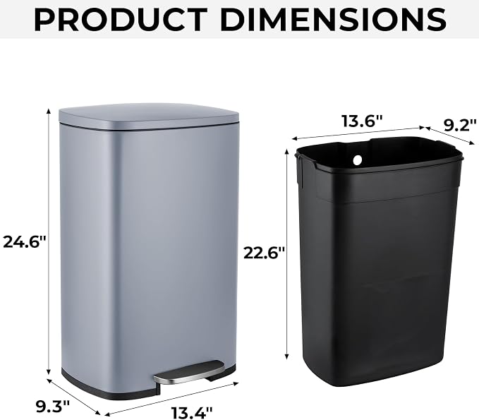 8 Gal Kitchen Trash Can, 30L Recycling or Garbage Bin, Brushed Stainless Steel - Image 2