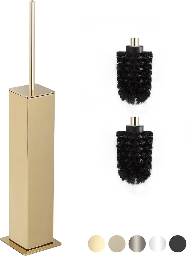 BVL Toilet Brush and Holder Set Gold Stainless Steel 304 Square Freestanding - Image 2