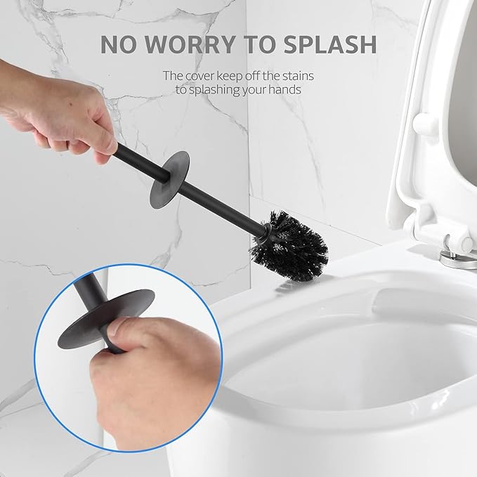 BGL Toilet Brush and Holder Set, Matte Black Freestanding - Image 5