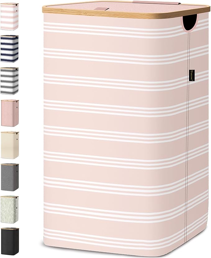 BALEINE Laundry Hamper with Lid, Tall Laundry Baskets with Bamboo Pull Handles by BALEINE