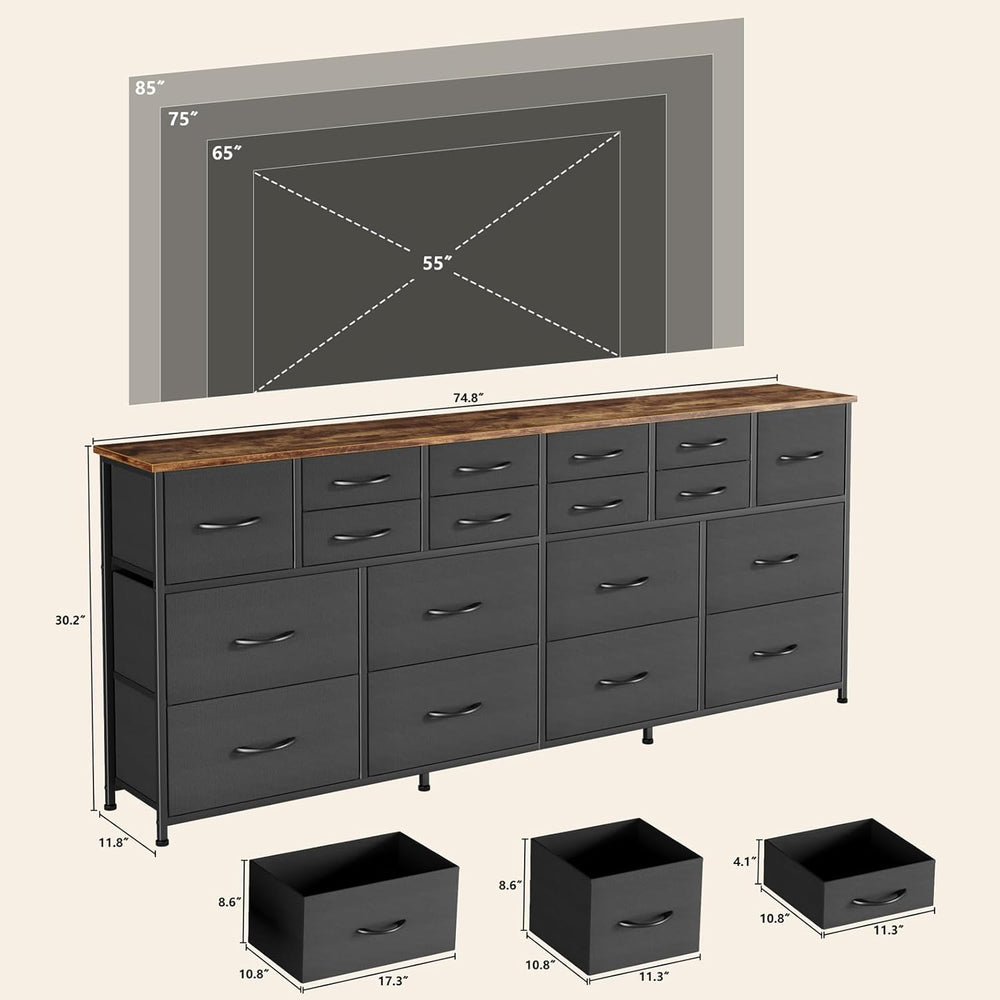 VASICAR 74.8" W Dresser for Bedroom, Long TV Stand for 65, 75, 80 inch TV
