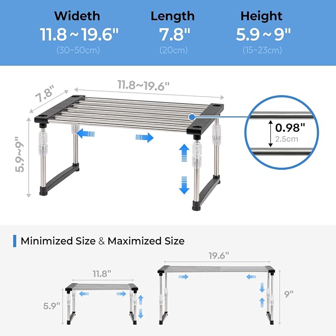 carrotez 2 Pack Expandable Cabinet Organizer, Stackable Kitchen Counter Shelf - Image 3