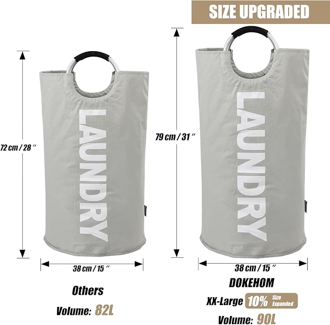 DOKEHOM 90L Large Laundry Basket, Collapsible Laundry Bag, Freestanding Tall - Image 3