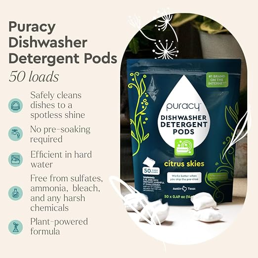 Puracy Dishwasher Pods, Natural Dishwasher Detergent, Citrus Skies Dish tabs - Image 2