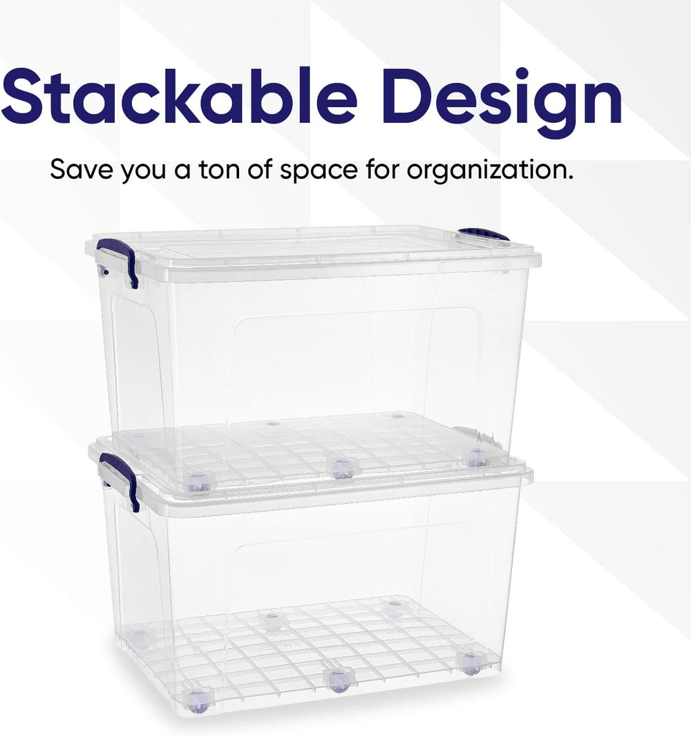 Superio 44 Qt Clear Plastic Storage Bin with Lid and Wheels, Non-Toxic, BPA F...