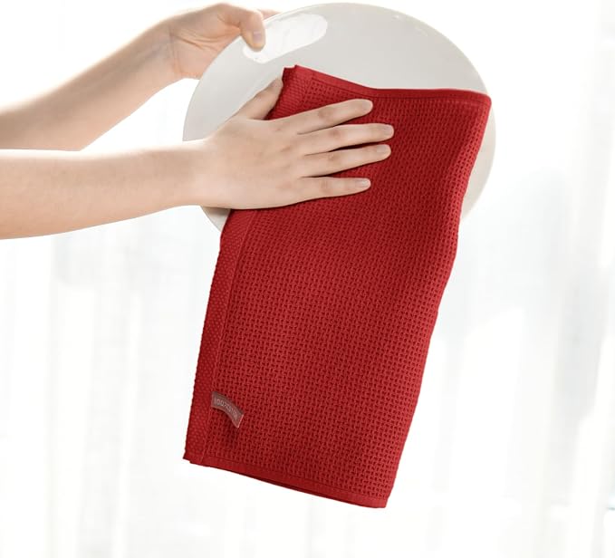 Artoid Mode 100% Cotton Dark Red Waffle Weave Kitchen Dish Cloths, 13x28 Inch - Image 5