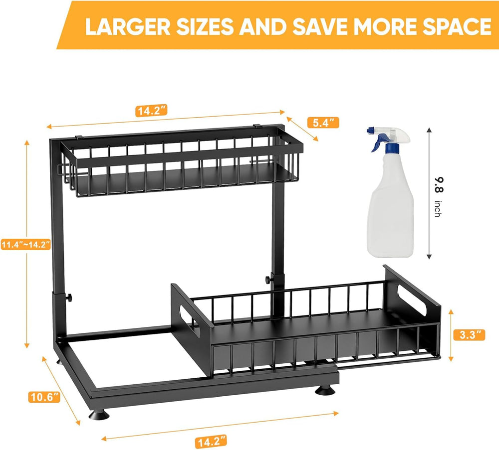 Saydear 2-Pack L-Shaped Under Sink Organizer, 2-Tier Pull-out Cabinet Rack
