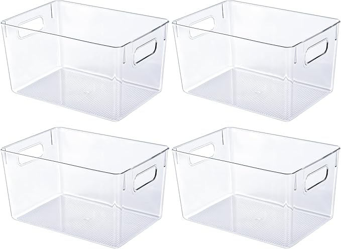 JollyPack 4 Pack Clear Plastic Storage Bins, Pantry Organizers and Storage by JollyPack