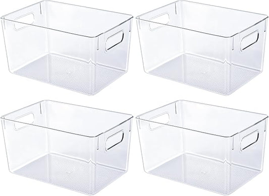 JollyPack 4 Pack Clear Plastic Storage Bins, Pantry Organizers and Storage by JollyPack