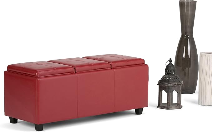 SIMPLIHOME Avalon 42 inch Wide Contemporary Rectangle Storage Ottoman in Red - Image 4