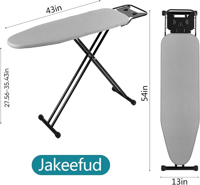 Ironing Board 13" X 43" W/Height Adjustable, Safety Iron Rest, Extra Heavy Cover - Image 2