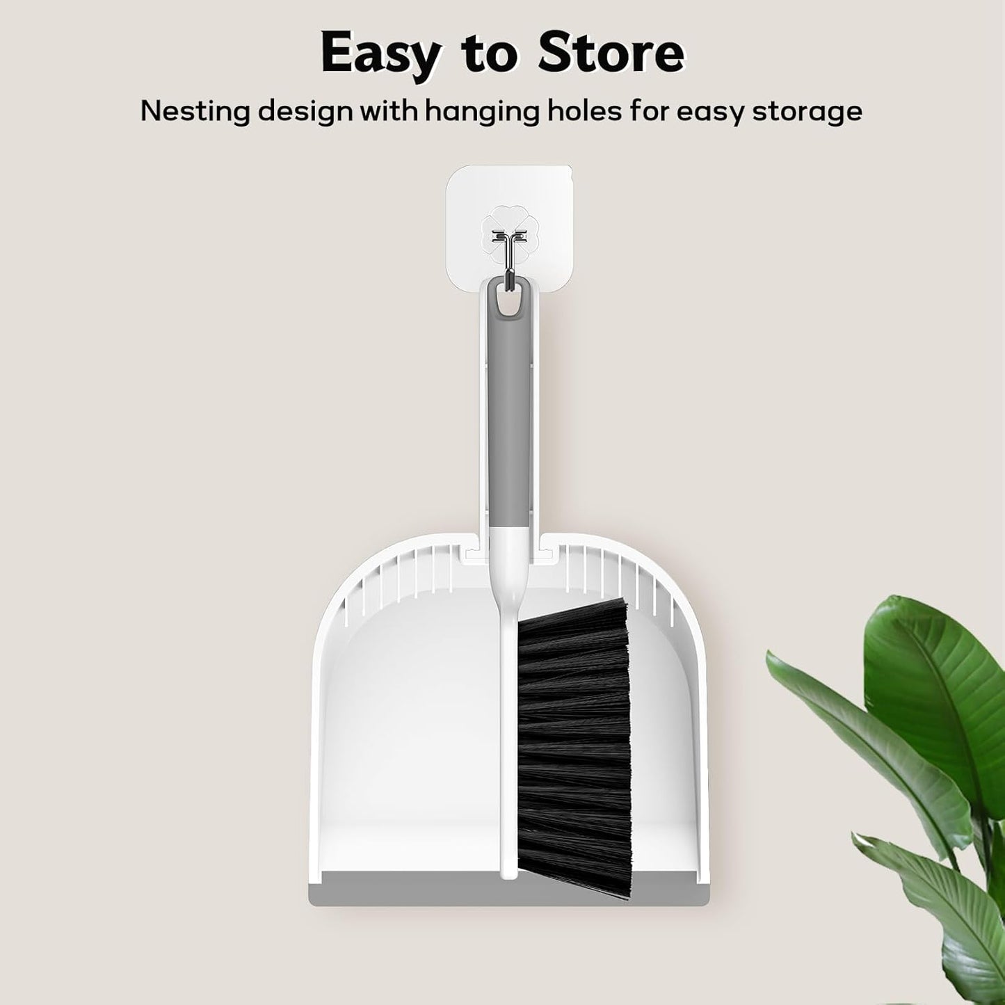 SetSail Small Dustpan and Brush Set, Nesting Snap-On Handheld Broom and Dust Pan with Teeth Portable Broom and Dustpan Set Suitable for Desktop, Pets Care, Sofa, Camping, White