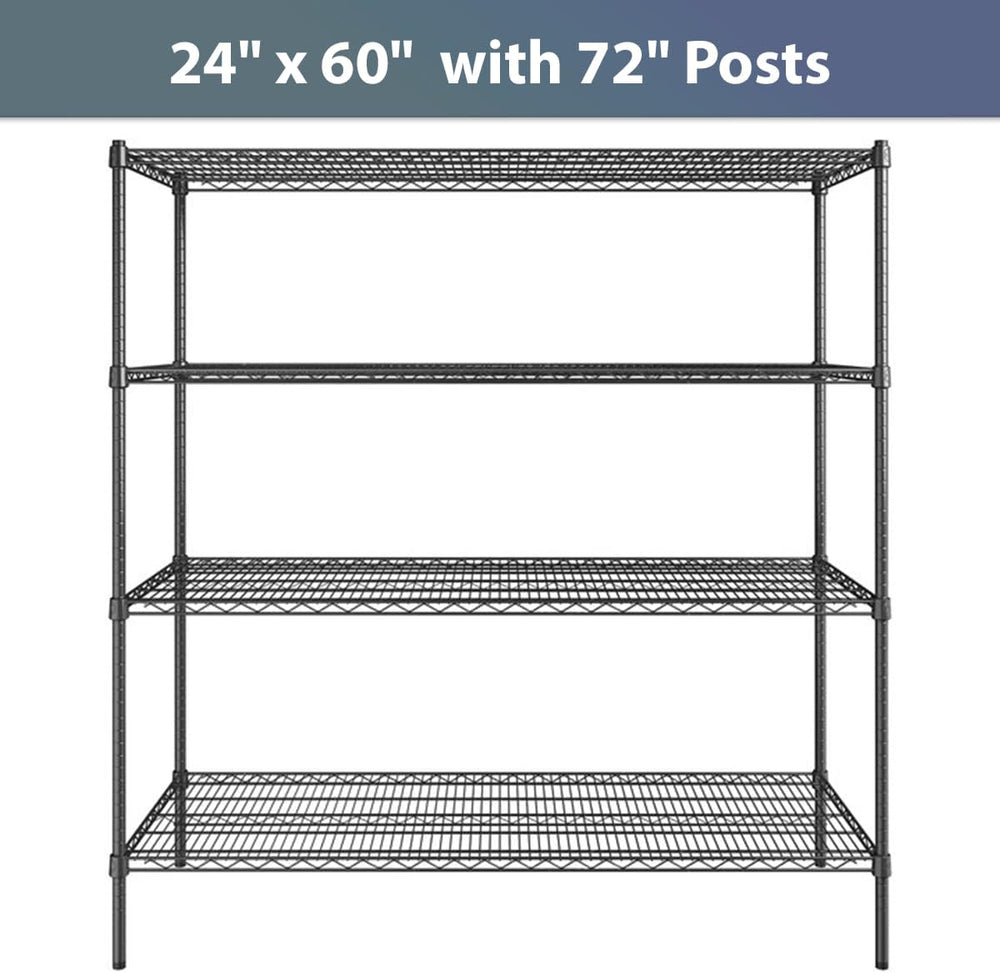 24" x 60" NSF Black Epoxy 4-Shelf Kit with 72" Posts, Commerci...