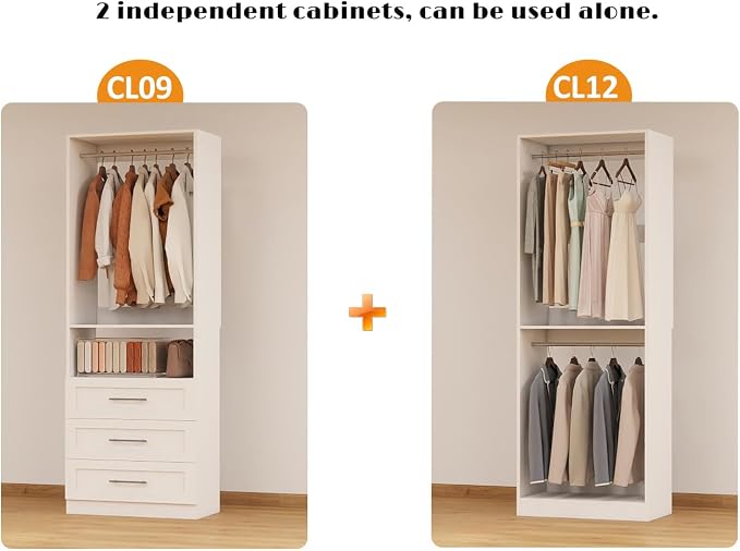 Closet System with 2 Sets, 4FT Closet Organizer Systems with 3 Wooden Drawers & - Image 7