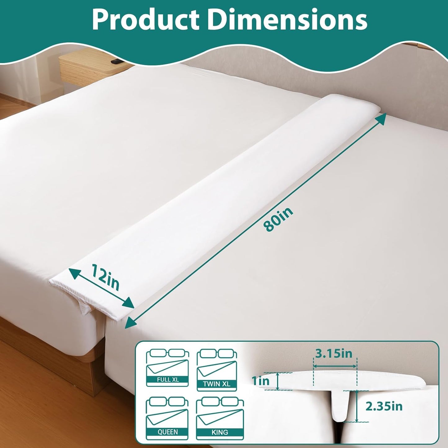 80"x12" Split King Gap Filler for Adjustable Bed, Extra Wide Bed Bridge Twin XL to King Converter with Removable Cover, Mattress Connector Fits 0–1.5″ Gap, Easy Install (White)