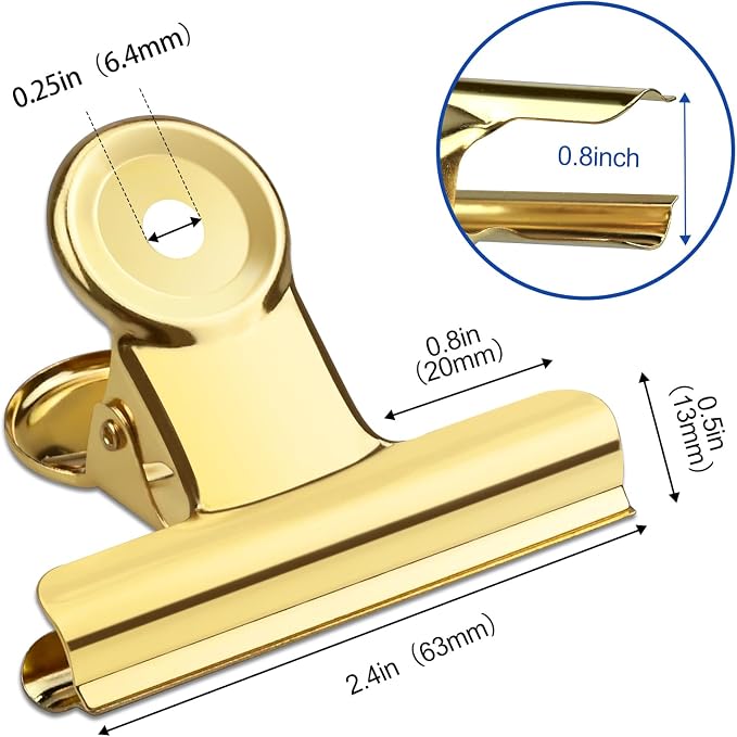10 Pack Large Metal Hinge Clips 2.5 Inches Bull Hinge Paper Clips Gold Bulldog - Image 2