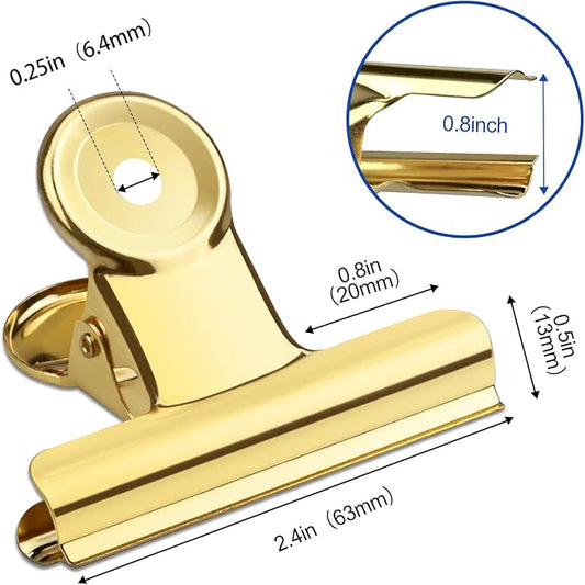 10 Pack Large Metal Hinge Clips 2.5 Inches Bull Hinge Paper Clips Gold Bulldog - Image 2