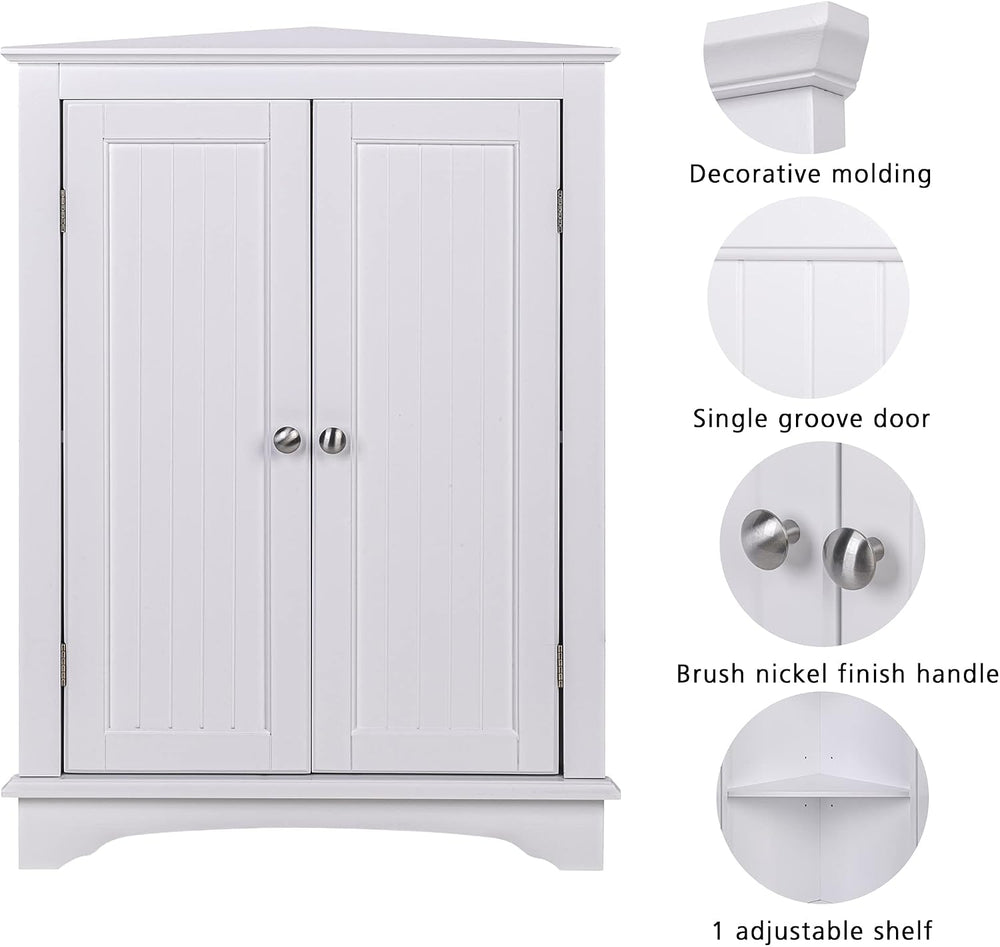 Spirich Corner Bathroom Cabinet with Doors and Adjustable Shelf, White