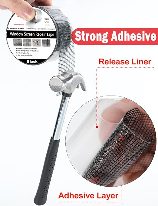 Wohohoho Window Screen Repair Tape, 2 in X 20 FT Black Screen Patch Repair Kit - Image 5