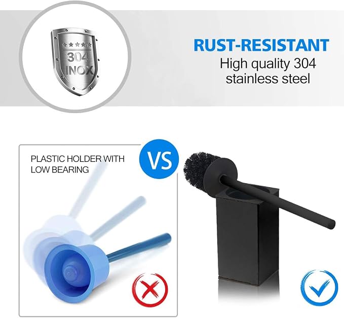 Toilet Brush Holder Stainless Steel 304 Standing Black Square Toilet Brush - Image 2