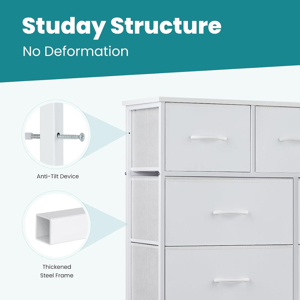Dresser for Bedroom with 9 Drawers, Anti-Tip Fabric Storage Tower