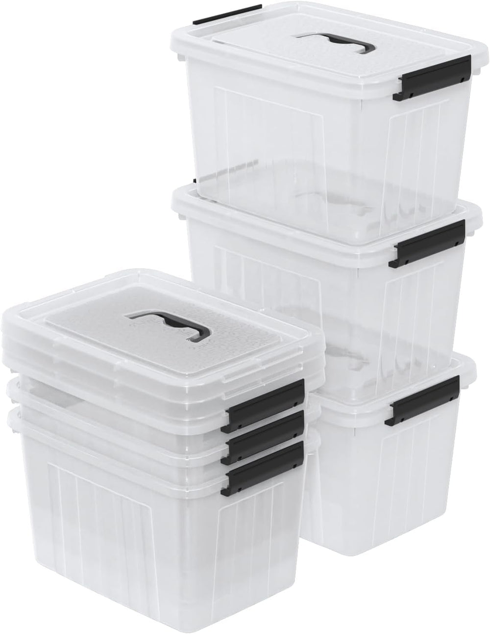 Saedy 6 Pack 12 Quart Plastic Latching Storage Box with Handle, Clear