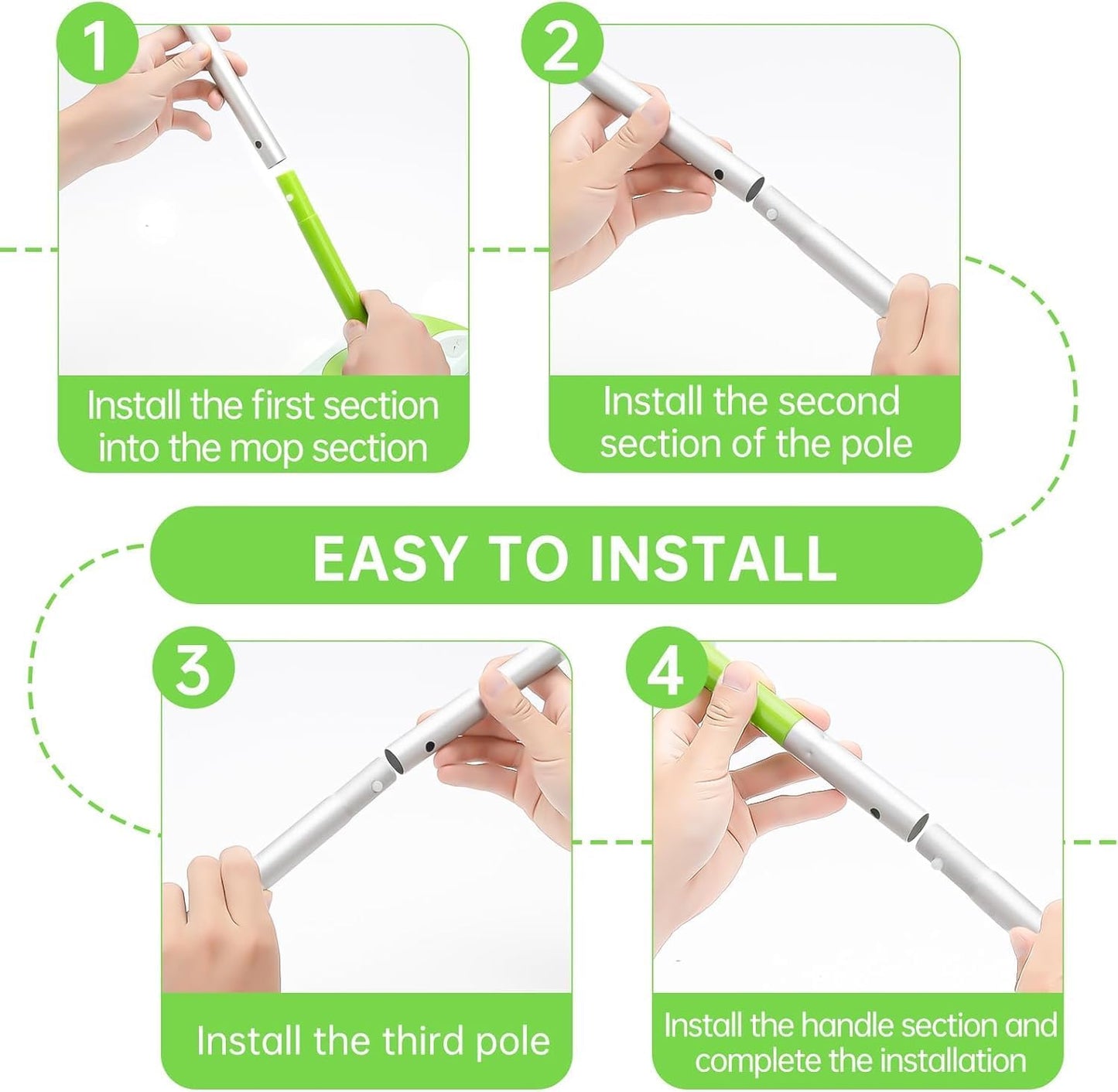 Aluminum Mop Handle Compatible with Swiffer, Adjustable Extra Long Replacement Pole, Detachable Lightweight Mop Stick