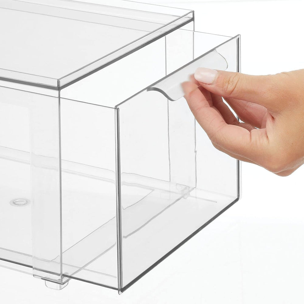 mDesign Plastic Stackable Bathroom Storage with Pull Out Bin Organizer Drawer...