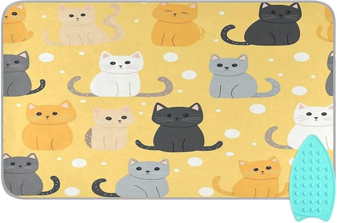 Yellow Polka Dot Cat Ironing Mat Thickened Ironing Blanket Travel Portable by QwThum