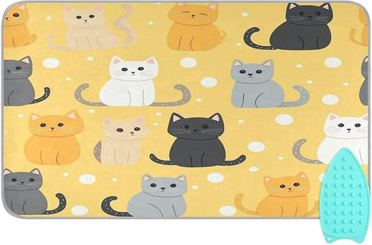 Yellow Polka Dot Cat Ironing Mat Thickened Ironing Blanket Travel Portable by QwThum