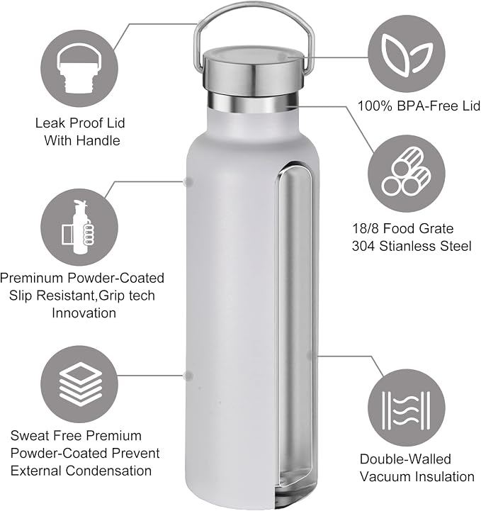 Neihepal 20 oz Insulated Water Bottles Bulk 4 Pack, Stainless Steel Double Wall - Image 3