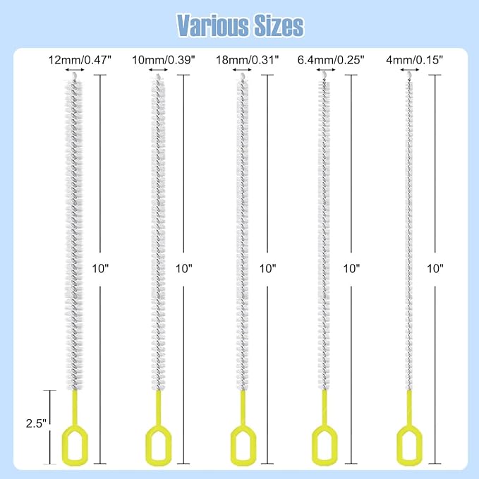 Straw Cleaner Brush Set – 10 Inch, 5 Sizes Nylon Bristles – Heavy-Duty - Image 2