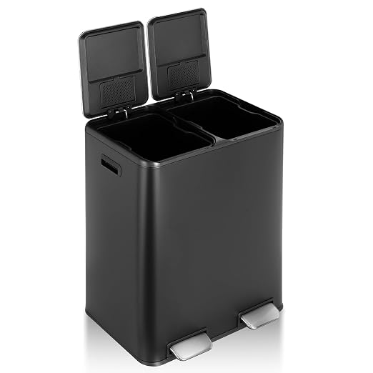16 Gal Dual Trash Can, Stainless Steel Kitchen Garbage Bin, Recycle Dustbin - Image 10